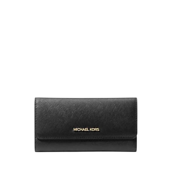Michael Kors Crossgrain Leather Tri Fold Wallet Black - Picture 1 of 4